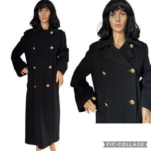 American VTG Perry Ellis Military Style Black Coat Epaulettes & half belt size S